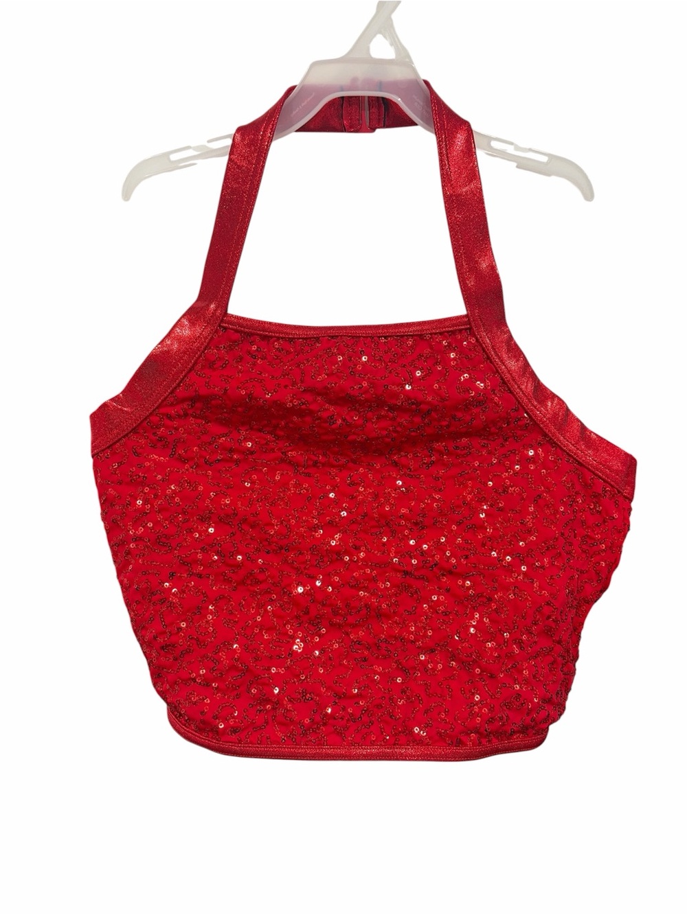 balera Red Sequin Halter Crop Top